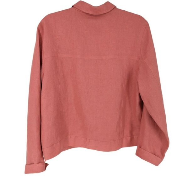 Talbots Irish Linen Blazer Shirt Jacket Coral Pink Button Front Women's - Picture 2 of 12